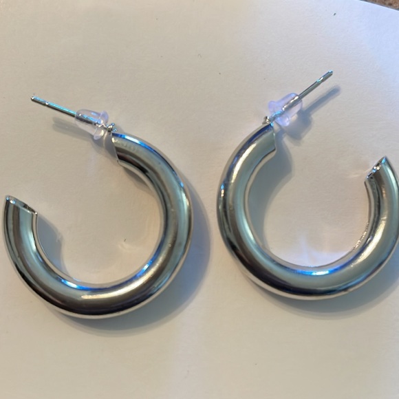Silver Plated Tubular Hoop Earrings - Picture 3 of 5